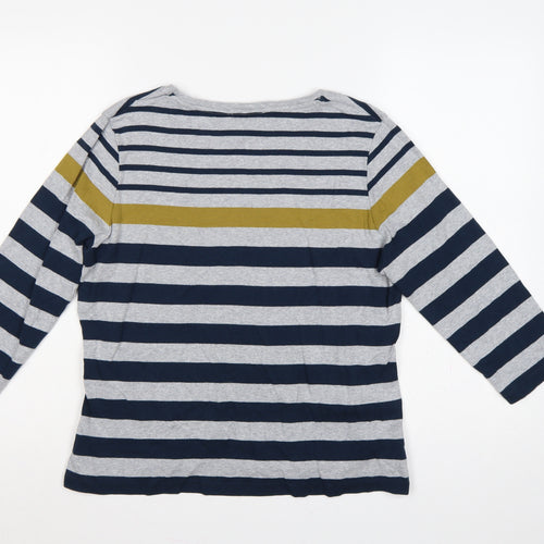 Viyella Women’s Blue Stripe Cotton Jersey Long Sleeve Basic T-Shirt L
