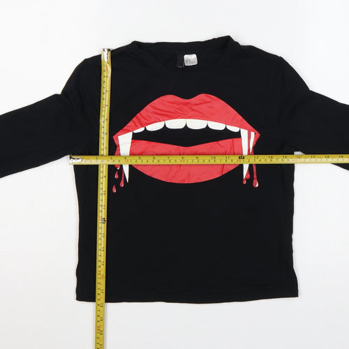 H&M Divided Women Black M Vampire Lips Graphic Long Sleeve T-Shirt