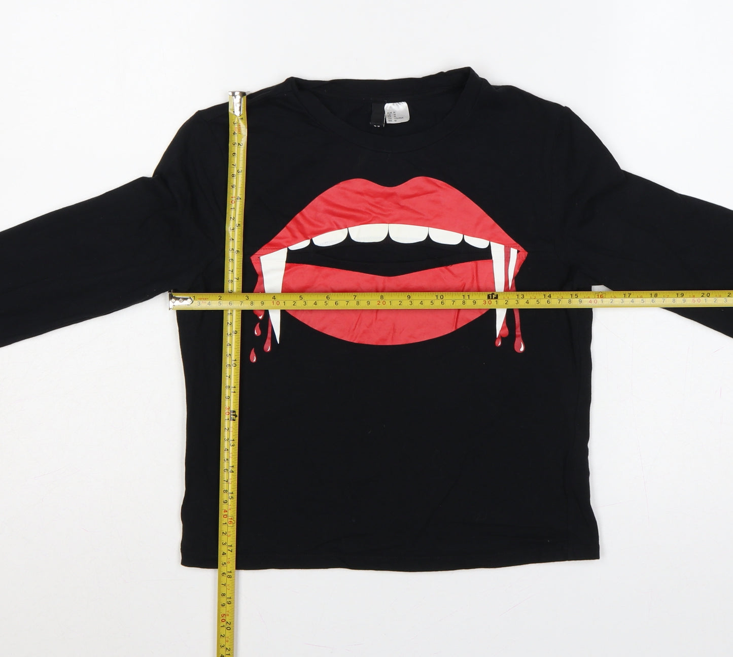 H&M Divided Women Black M Vampire Lips Graphic Long Sleeve T-Shirt