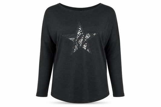 Next Women’s Black Size 10 Zebra Star Rhinestone Long Sleeve T-Shirt