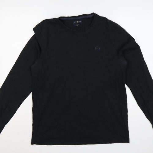 Henri Lloyd Men's Black L Regular Long Sleeve Crew Neck Logo T-Shirt