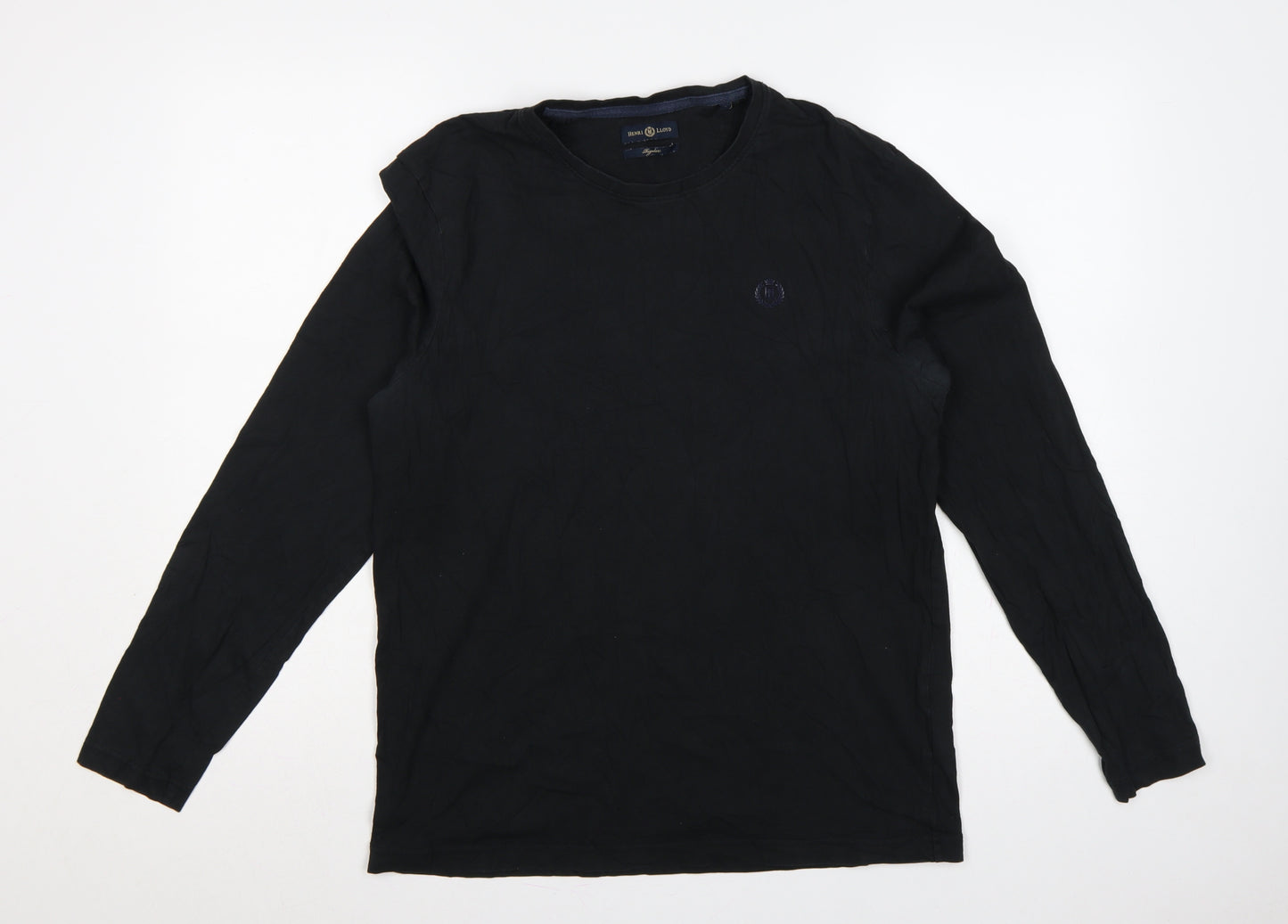 Henri Lloyd Men's Black L Regular Long Sleeve Crew Neck Logo T-Shirt