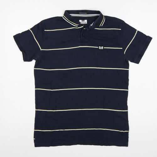 Weekend Offender Men’s Blue Striped Cotton Polo Shirt Small S