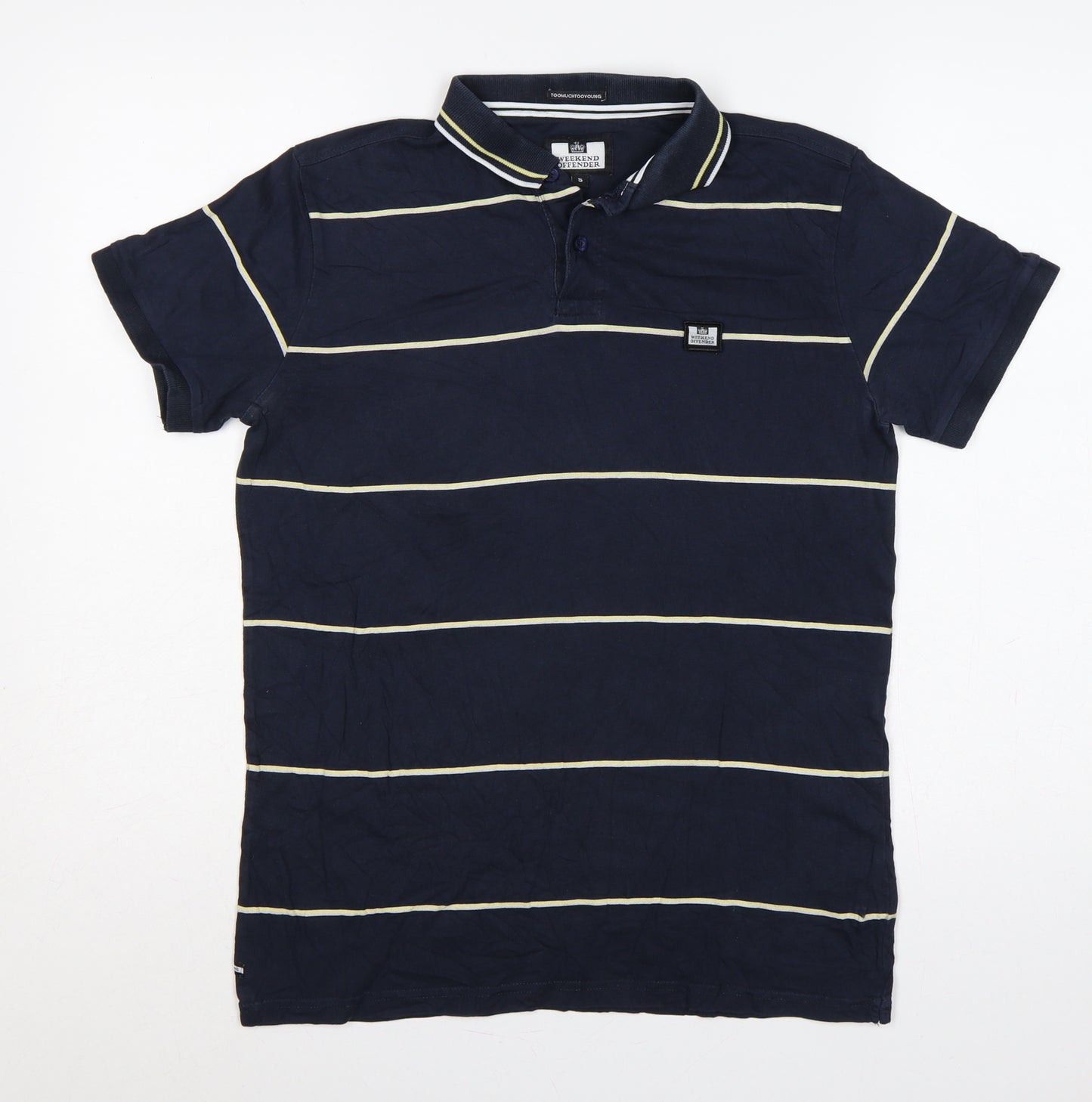 Weekend Offender Men’s Blue Striped Cotton Polo Shirt Small S