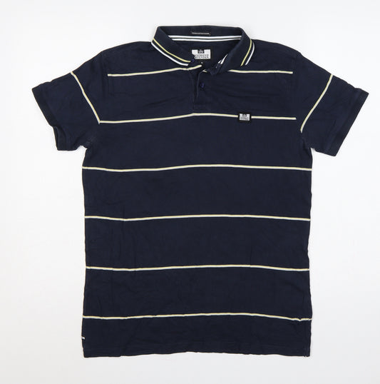 Weekend Offender Men’s Blue Striped Cotton Polo Shirt Small S