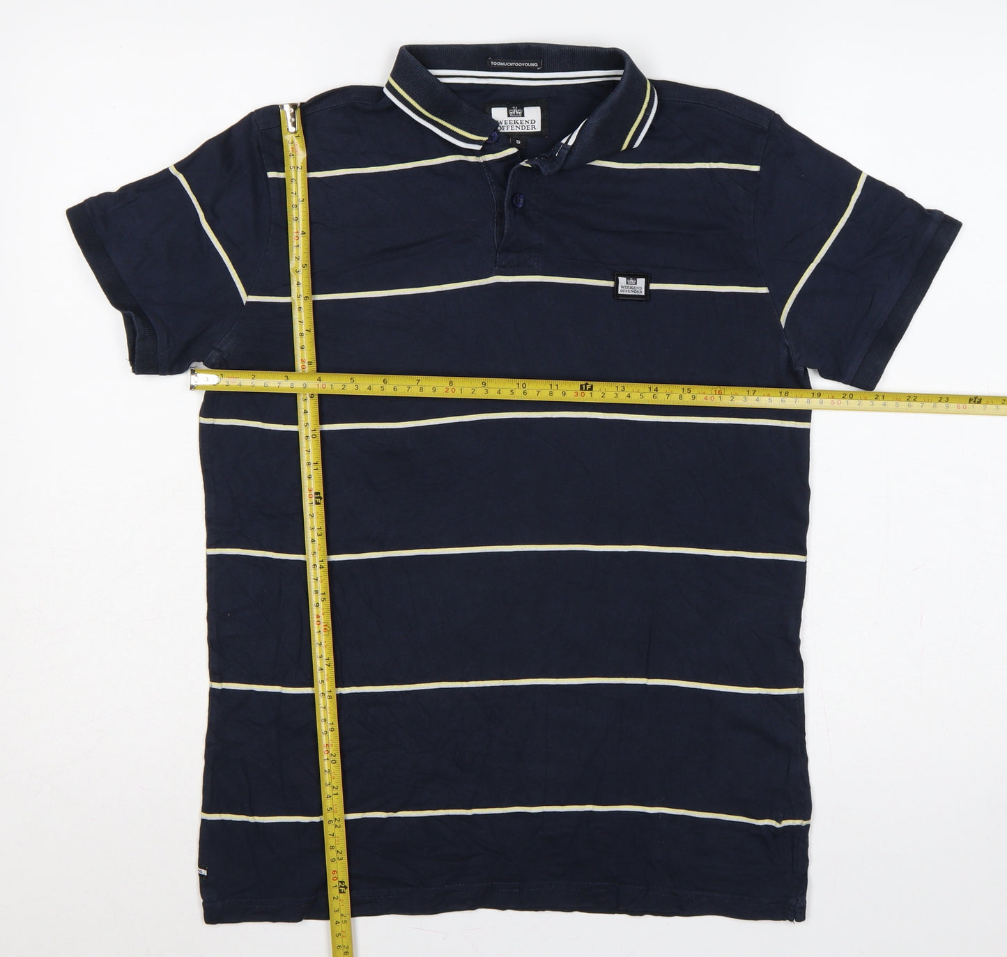 Weekend Offender Men’s Blue Striped Cotton Polo Shirt Small S