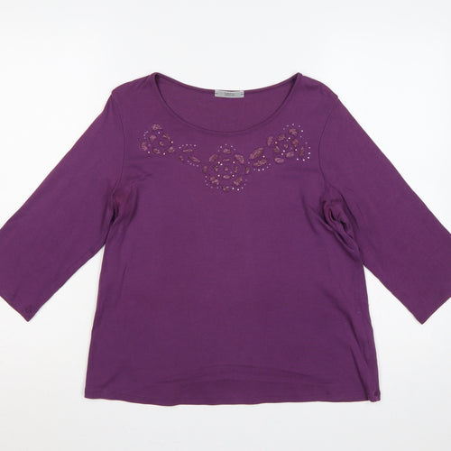 Marks and Spencer Women Purple UK 14 Embellished 3/4 Bell Sleeve Top