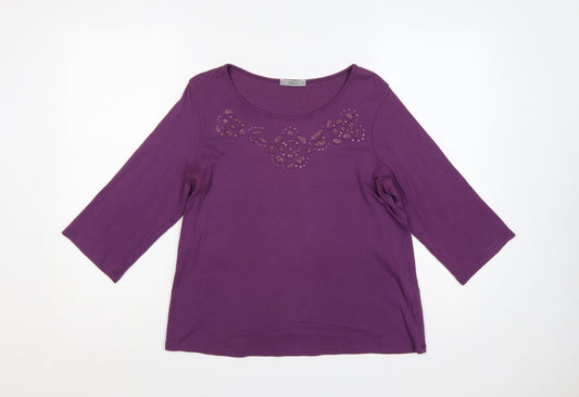 Marks and Spencer Women Purple UK 14 Embellished 3/4 Bell Sleeve Top