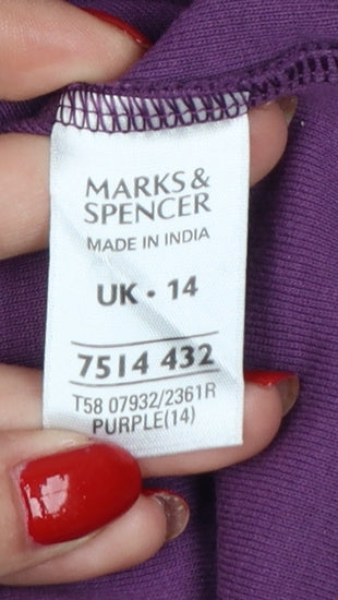 Marks and Spencer Women Purple UK 14 Embellished 3/4 Bell Sleeve Top