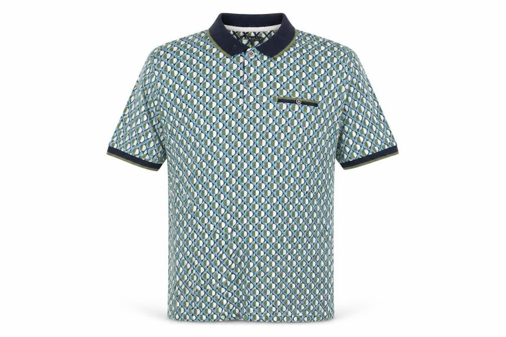 Peacocks Men’s Multicoloured Geometric Cotton Polo Shirt L Short Sleeve