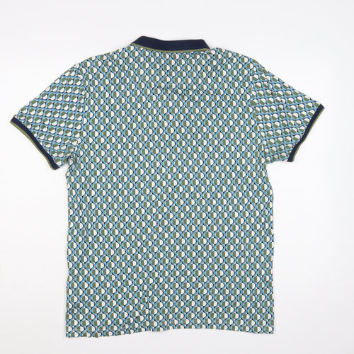 Peacocks Men’s Multicoloured Geometric Cotton Polo Shirt L Short Sleeve