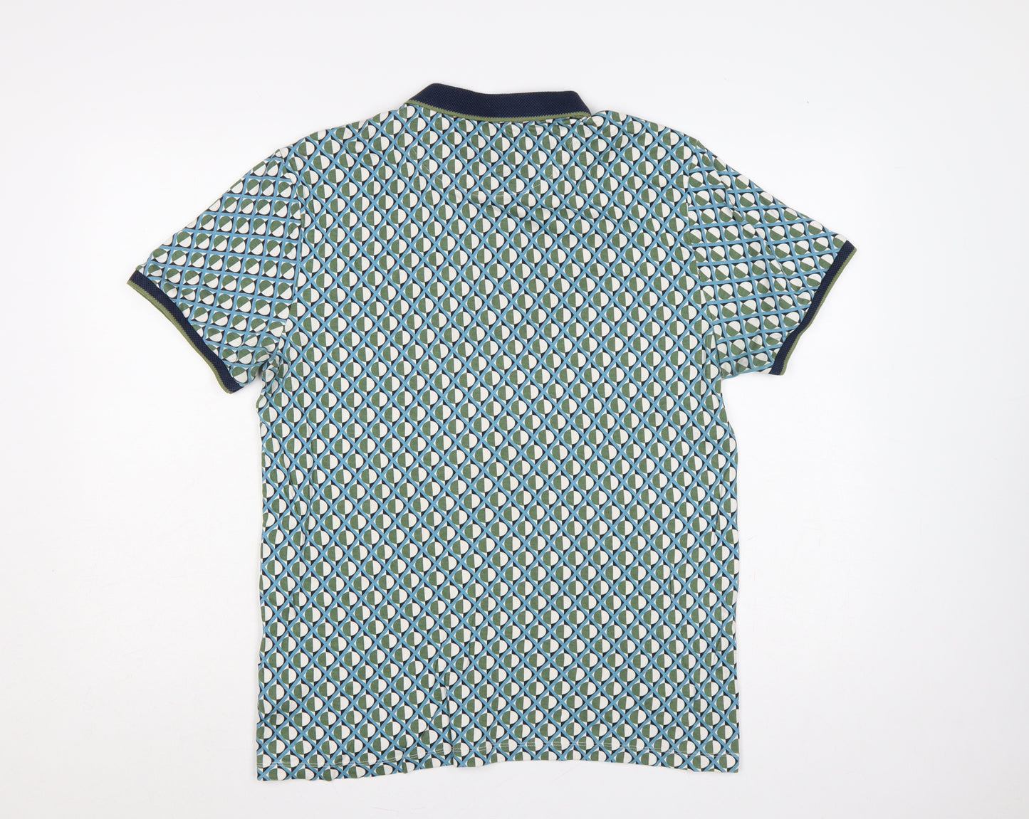 Peacocks Men’s Multicoloured Geometric Cotton Polo Shirt L Short Sleeve