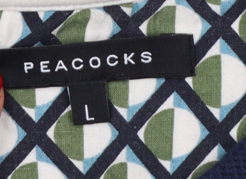 Peacocks Men’s Multicoloured Geometric Cotton Polo Shirt L Short Sleeve