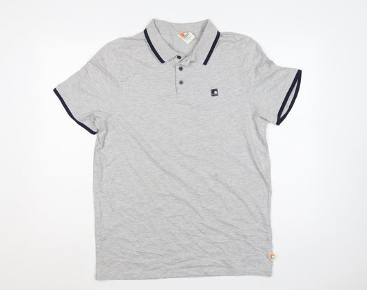 SoulCal & Co Men’s Grey L Cotton Logo Trim Short Sleeve Polo Shirt