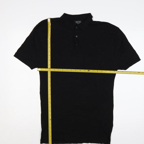 BoohooMAN Men’s Black XL Rib Knit Short Sleeve Polo Shirt