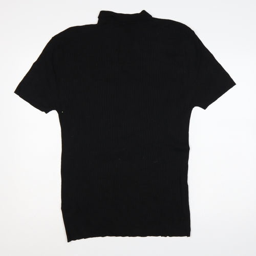 BoohooMAN Men’s Black XL Rib Knit Short Sleeve Polo Shirt