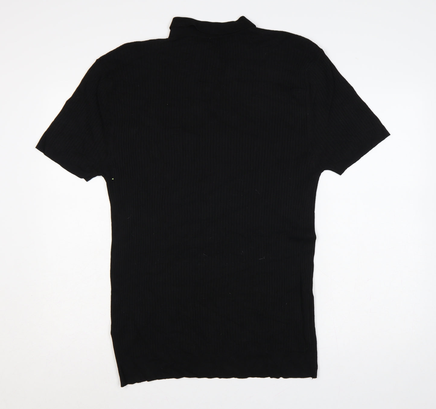 BoohooMAN Men’s Black XL Rib Knit Short Sleeve Polo Shirt