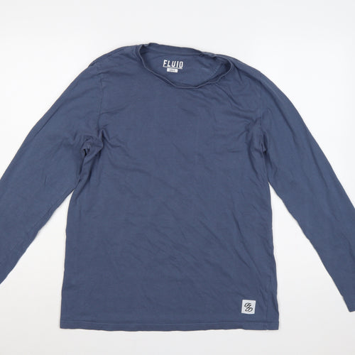 Fluid Men’s Blue Large Long Sleeve Crew Neck Cotton T-Shirt