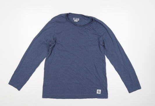 Fluid Men’s Blue Large Long Sleeve Crew Neck Cotton T-Shirt