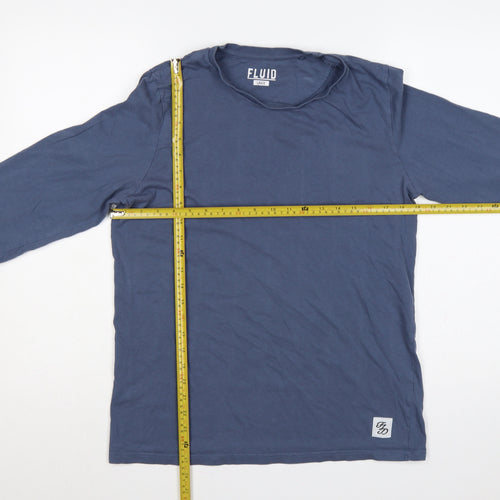 Fluid Men’s Blue Large Long Sleeve Crew Neck Cotton T-Shirt