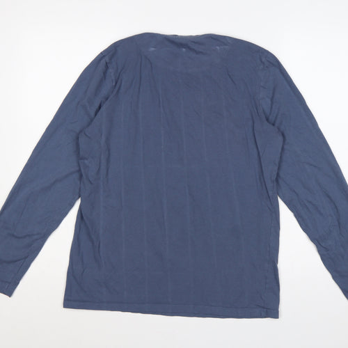 Fluid Men’s Blue Large Long Sleeve Crew Neck Cotton T-Shirt