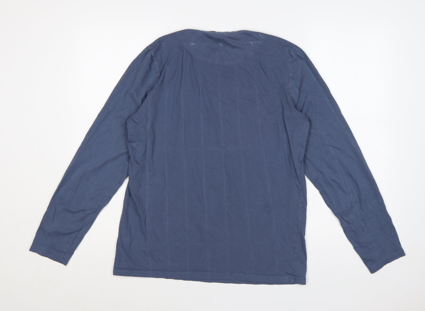 Fluid Men’s Blue Large Long Sleeve Crew Neck Cotton T-Shirt