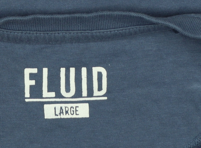 Fluid Men’s Blue Large Long Sleeve Crew Neck Cotton T-Shirt