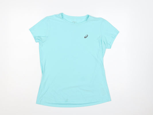 Asics Women Blue M Athletic Motion Dry Reflective Running T-Shirt