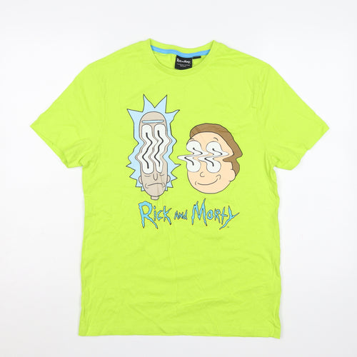 Primark Men's Green S Rick and Morty Graphic Print Crew Neck T-Shirt