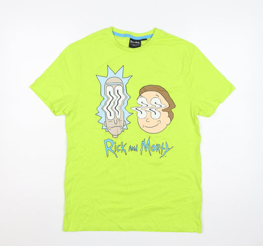 Primark Men's Green S Rick and Morty Graphic Print Crew Neck T-Shirt
