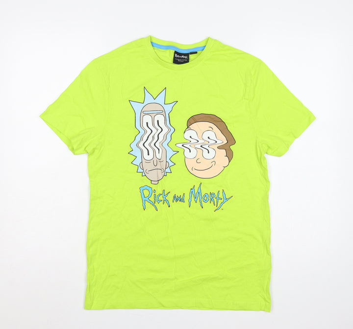 Primark Men's Green S Rick and Morty Graphic Print Crew Neck T-Shirt