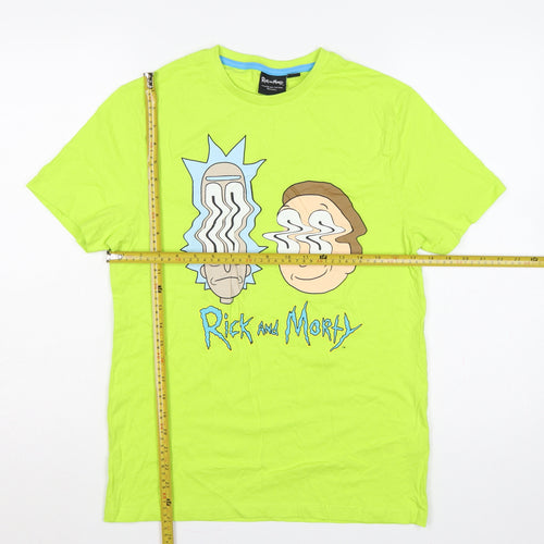 Primark Men's Green S Rick and Morty Graphic Print Crew Neck T-Shirt