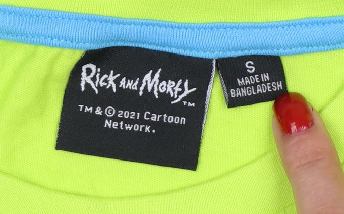 Primark Men's Green S Rick and Morty Graphic Print Crew Neck T-Shirt