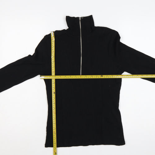 River Island Women Black UK 14 Ribbed Jersey High Neck Zip Top