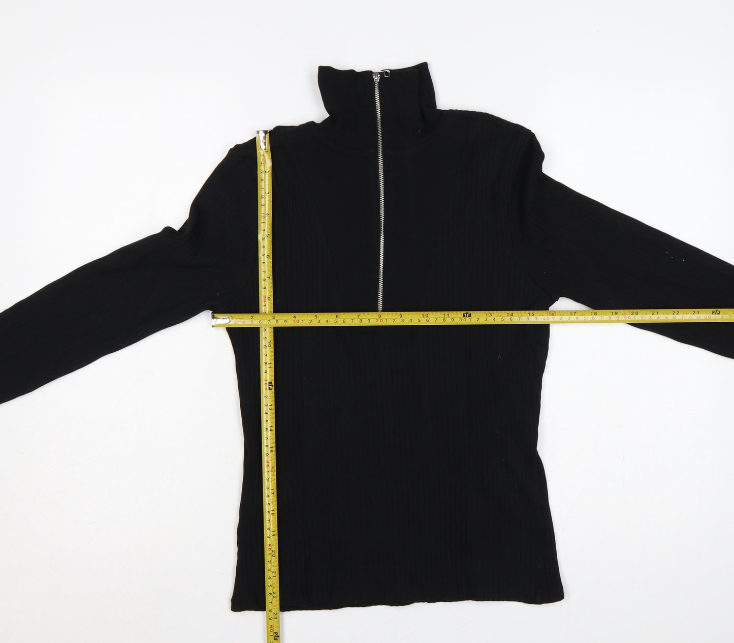 River Island Women Black UK 14 Ribbed Jersey High Neck Zip Top