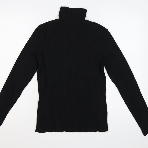River Island Women Black UK 14 Ribbed Jersey High Neck Zip Top