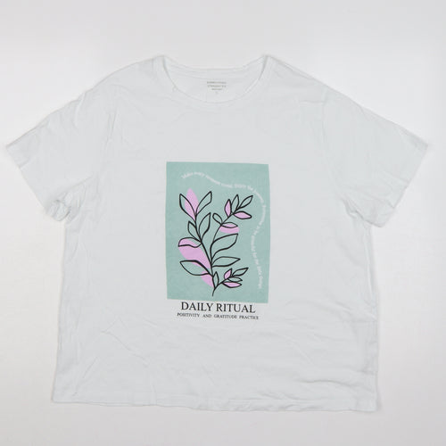 Dunnes Stores Women White Floral Graphic Cotton T-Shirt UK 18