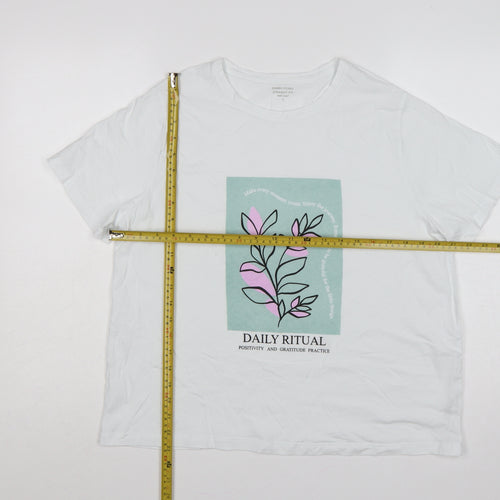 Dunnes Stores Women White Floral Graphic Cotton T-Shirt UK 18
