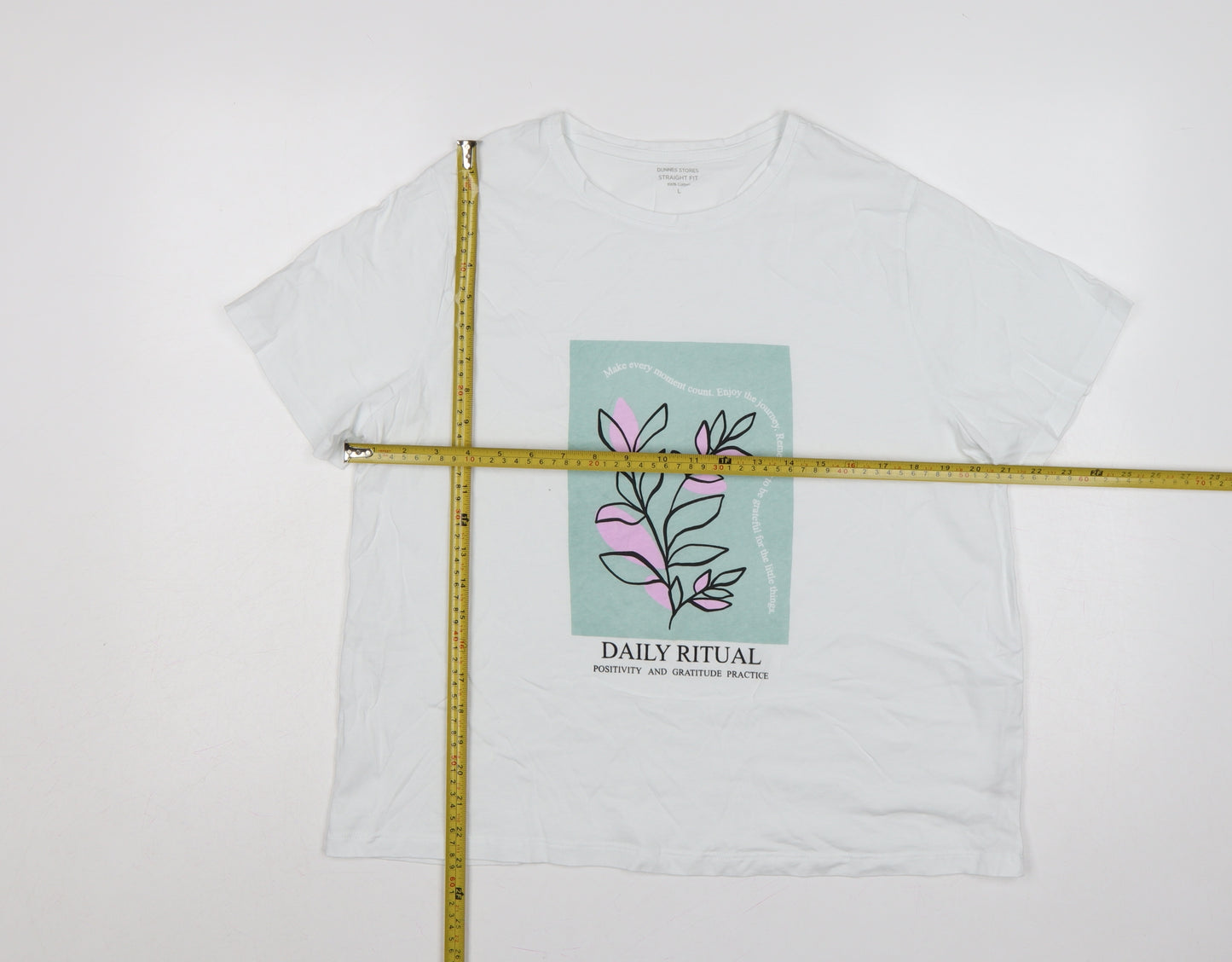 Dunnes Stores Women White Floral Graphic Cotton T-Shirt UK 18
