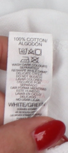 Dunnes Stores Women White Floral Graphic Cotton T-Shirt UK 18
