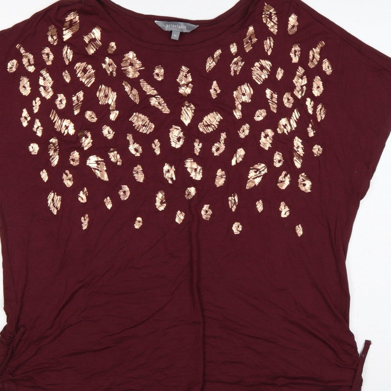 Principles Women’s Red Size 16 Leopard Sequin Drawstring T-Shirt