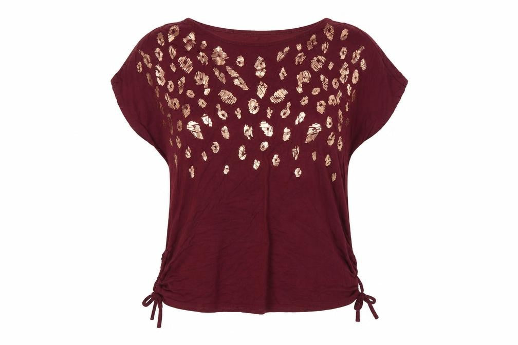 Principles Women’s Red Size 16 Leopard Sequin Drawstring T-Shirt