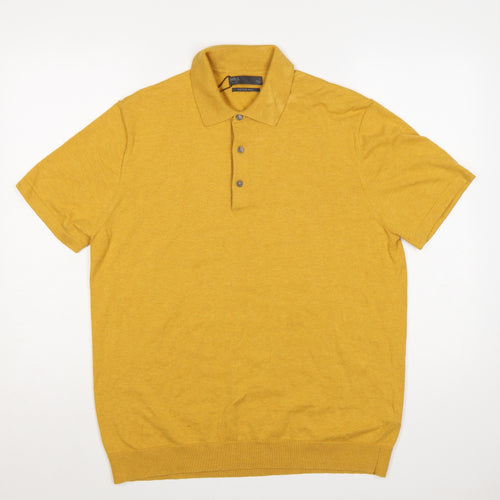 Marks and Spencer Men’s Yellow Cotton Rich Knit Polo Shirt L Regular