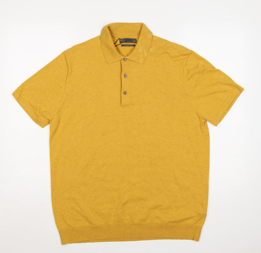 Marks and Spencer Men’s Yellow Cotton Rich Knit Polo Shirt L Regular