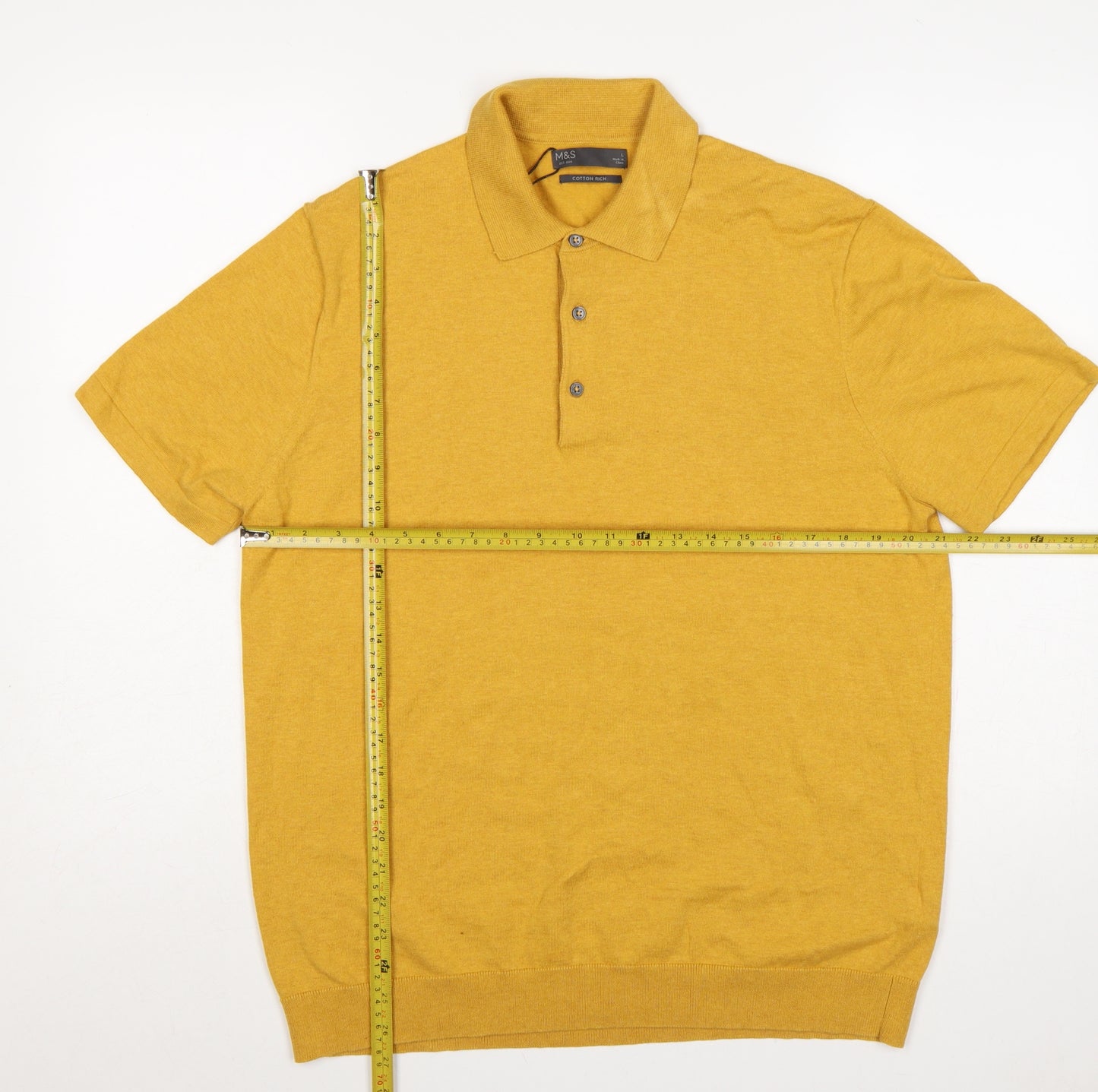 Marks and Spencer Men’s Yellow Cotton Rich Knit Polo Shirt L Regular