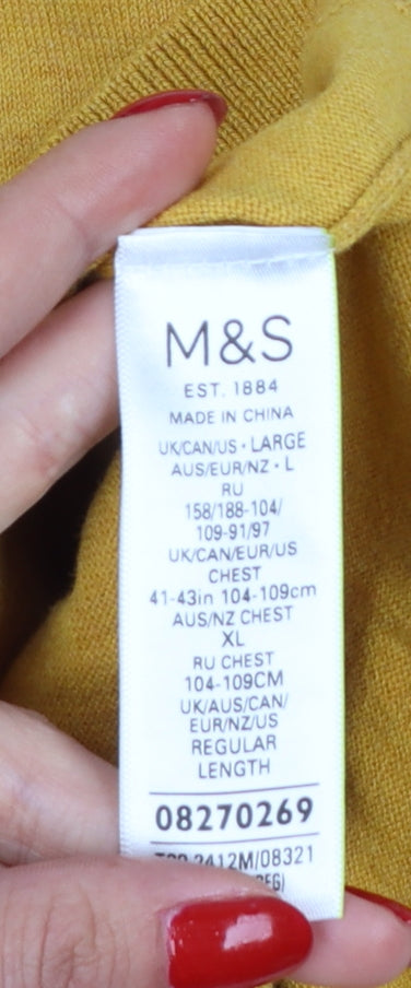 Marks and Spencer Men’s Yellow Cotton Rich Knit Polo Shirt L Regular