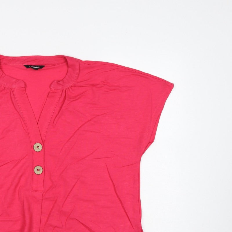 Cortefiel Women’s Pink UK 10 Cap Sleeve V-Neck Button Blouse