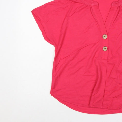 Cortefiel Women’s Pink UK 10 Cap Sleeve V-Neck Button Blouse