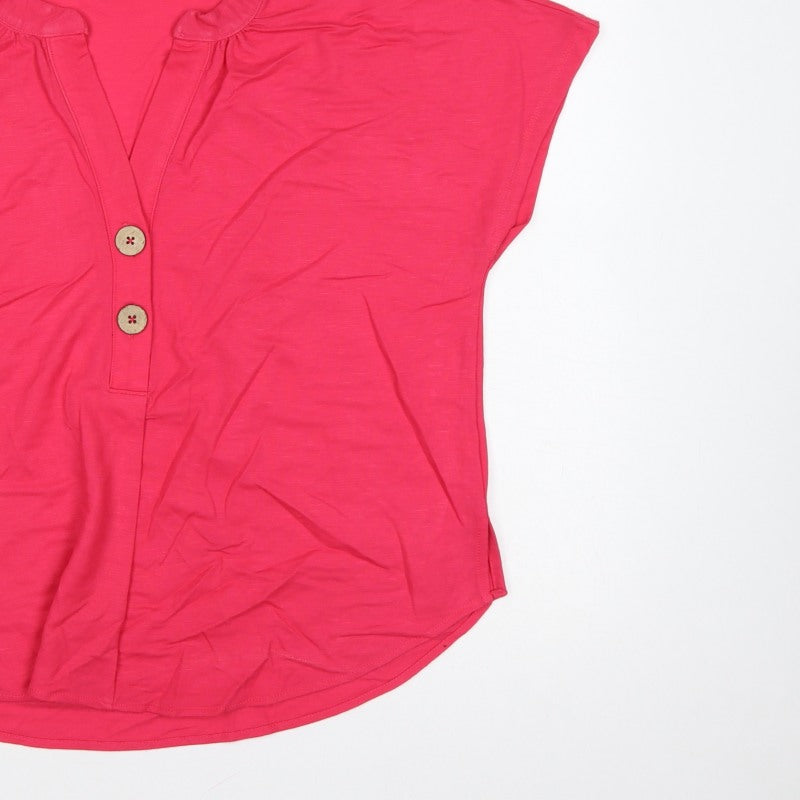 Cortefiel Women’s Pink UK 10 Cap Sleeve V-Neck Button Blouse
