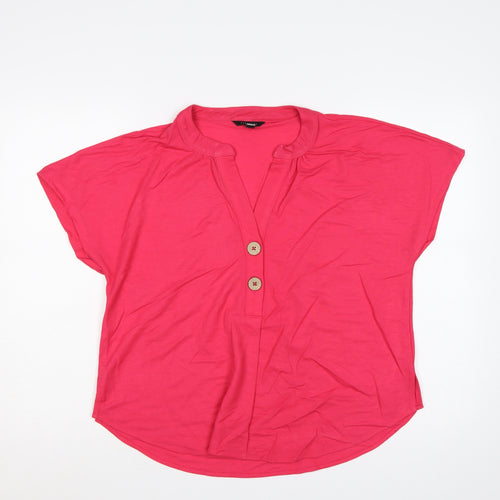 Cortefiel Women’s Pink UK 10 Cap Sleeve V-Neck Button Blouse